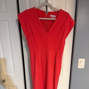 Calvin Klein Coral Sheath Dress Size 8 Cap Sleeve Career